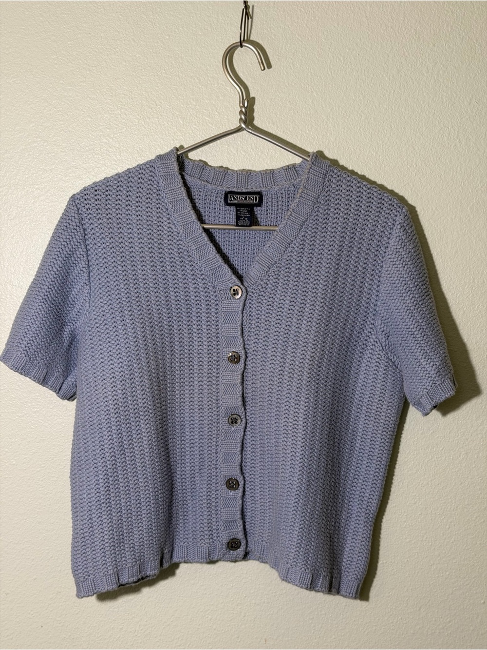 Vintage Lands End Cropped Cardigan Sweater Women’s L Short Sleeve Basketweave